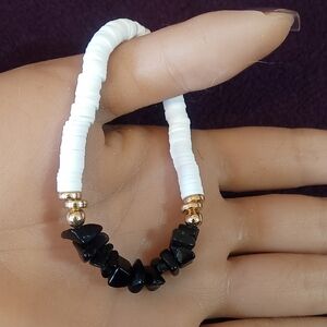 Women's bracelet, black onyx gemstone bracelet, gold tone bracelet